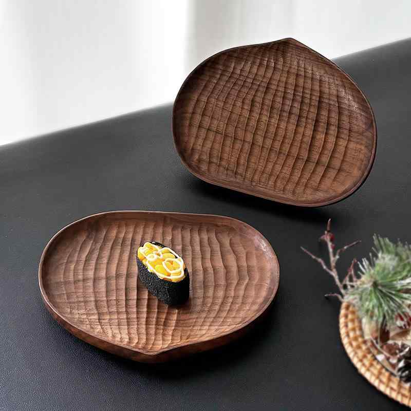 木製トレイ 天然木 ウォールナット材 栗材 手彫り 手工芸 お菓子皿 ジュエリー置き 置物盤 茶盤 アクセサリー収納 インテリア雑貨
