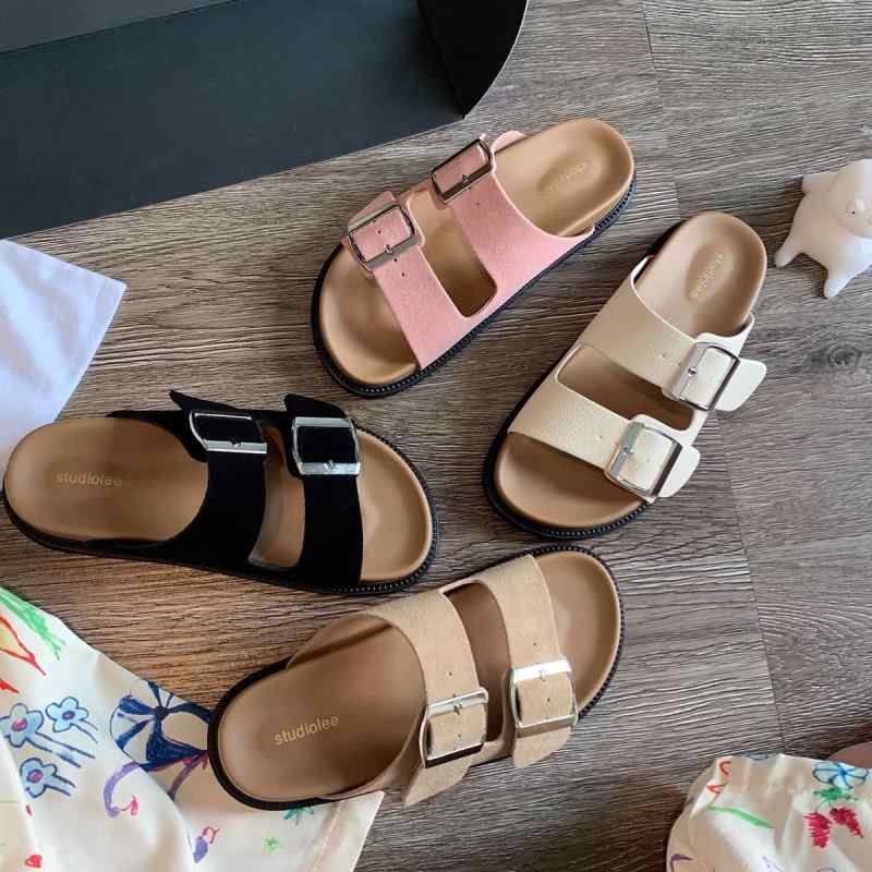 レディース 夏用 厚底 クロッグサンダル 一文字ストラップ スクエアバックル 平底 ビーチサンダル 外出用 通気性 EVA素材 軽量 カジュアル画像