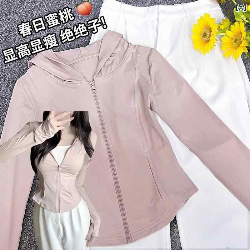 フリース　トップス　ジッパー 2025 レディース スリム 冷感 日焼け防止 服 夏 薄手 紫外線 防止 スタンドカラー 通気性 ヨガ ジャケット