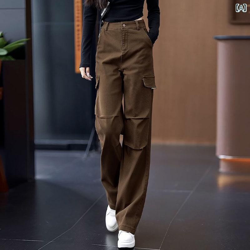 レディース　パンツ　ワイド ブラウンの 綿 ソフト デニムオーバーオール 女性用 2025秋 ワイド レッグ パンツ ゆったり カジュアル ストレート