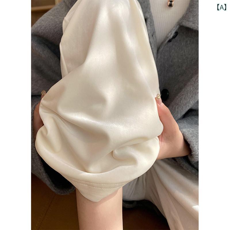 ボトムス　レディース　スリム ホワイトゴールド ベルベット ワイド レッグ パンツ レディース 秋冬 スタイル ドレープ 小さい ストレート フロア レングス｜SEIYUショップ