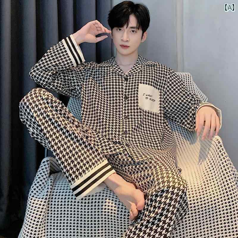 ストライプ　パジャマ　スウェット メンズ パジャマ 春秋 2025 秋冬 スーツな ティーンエイジャーの 男の子 綿 ホーム 服
