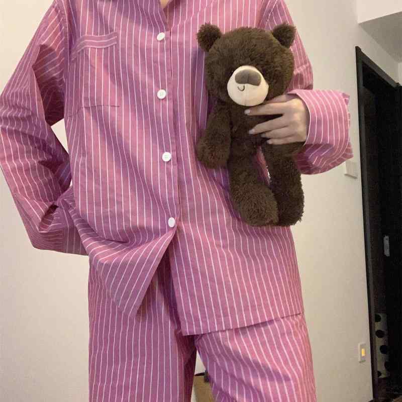 パジャマ　セット　スウェット 高級 ストライプ 長袖 綿 パジャマ 女性用 秋 2025 カジュアル パンツ ホームウェア スーツ 春秋