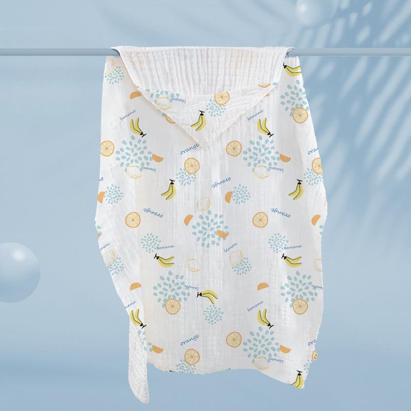 ベビー浴巾 新生児用 帽子付き ガーゼ素材 花柄プリント 6層構造 ポンチョ型 吸水性 柔らかい 通気性 抱っこ便利 お風呂カバー
