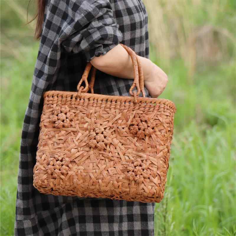 女性用 鞄 葡萄蔓編み 竹編み レトロ 芸術的 茶器収納 高級感 素材 普段使い 軽量 肩掛け トートバッグ ハンドバッグ ブラウン系 グリーン系