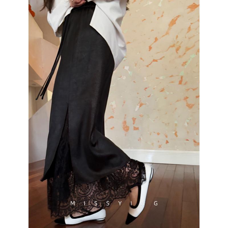 レディース　スカート　ハイウエスト ミス インの 大きめ サイズ 婦人服 アリス レース パッチワークスカート ロング スカート カジュアル ストレート｜SEIYUショップ