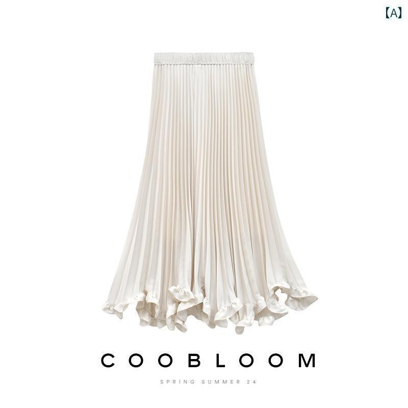 レディース　スカート　ハイウエスト COOBLOOM / ホワイト 花びら スカート ミドル 丈 プリーツスカート 女性 2025 夏 aライン 10,616円