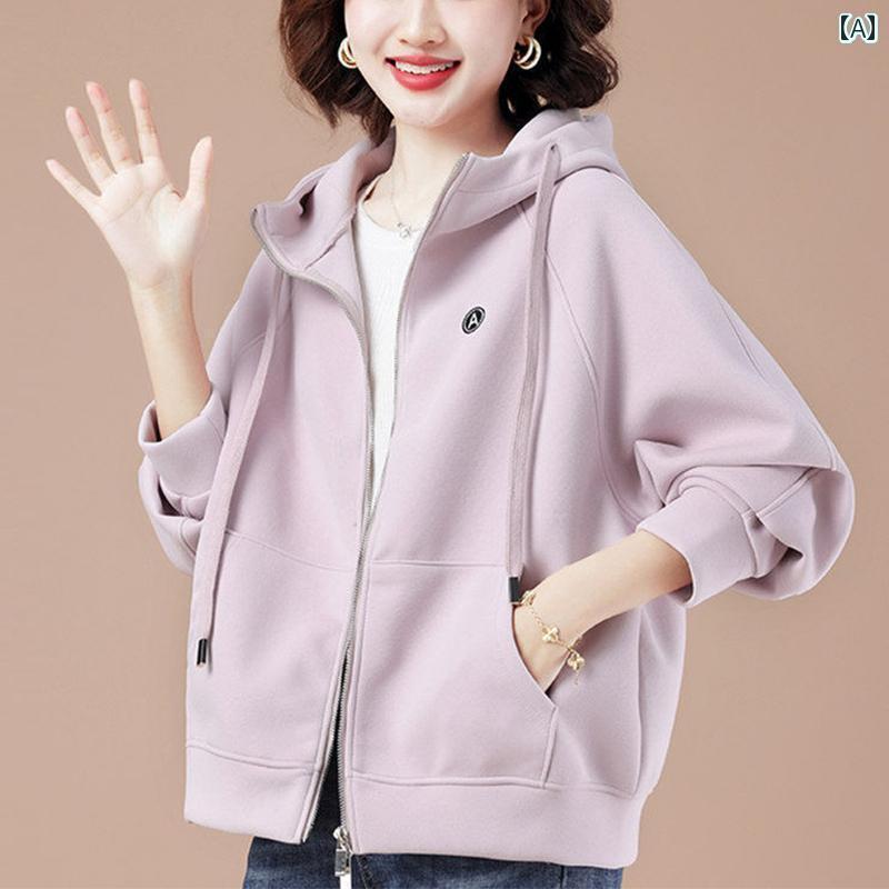レディース　コート　ジャケット 中年 レディース フード付き ジャケット セーター 母親 春秋服 大きいサイズ ゆったり カジュアル ファッション カーディガン トップ
