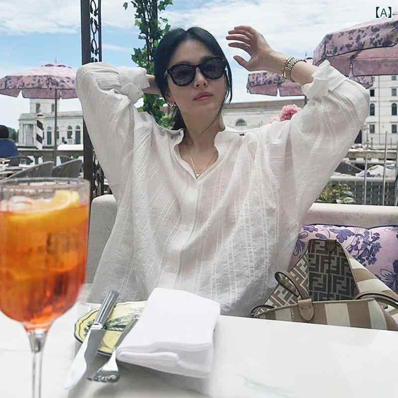 Yプルオーバー 無地 分かりやすい ソンヘギョの 同じ 服 歳月 ゆったりした 薄っぺらの 長袖 プルオーバー 日焼押しとどめる 縦縞の 真っ白い 亭主もち
