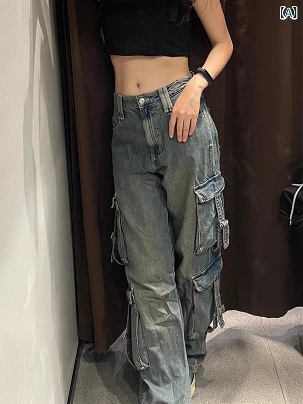 ジーンズズボン下 お上さん用 アメリカン表現スタイル 多隠し ワイドレッグ 引っ切り無い 春用 性 御膳上等感 ジーンズ原料品 伸ばすこと 軽さ 心地好い 普段使い走り 通い相応う 黒いこと 青碧 象牙色