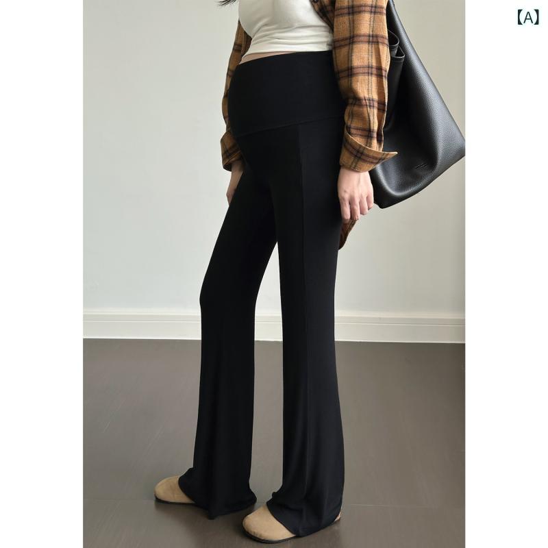 パンツ　スウェット　妊婦 妊婦の マイクロフレア ニット パンツ 秋冬 裏起毛と 厚手 2024 アウターウェア 暖かい 腹部 サポート ヨガ レギンス