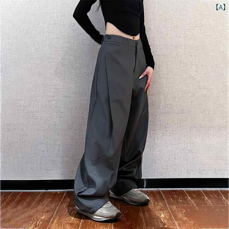 レディース　カジュアル　パンツ AOFF ブラック グレー スーツ パンツ カジュアル ドレープ ワイド レッグ モップ ロング 男女兼用 春秋冬