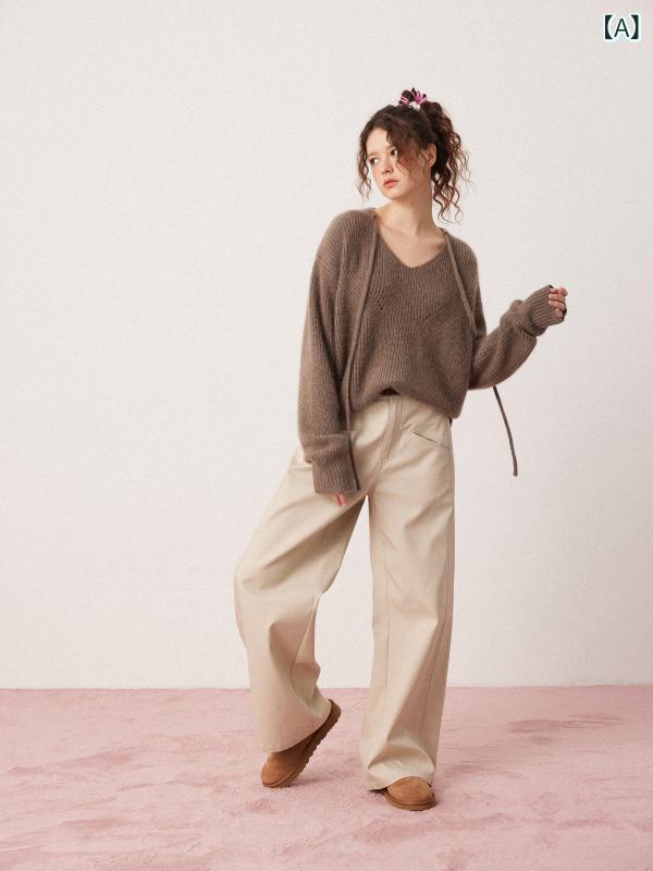 レディース カジュアル パンツ SEEKSIMPLE ブラック ストレート ワイド レッグ パンツ レディース ハイウエスト 春秋 綿 スーツ ドレープ カジュアル