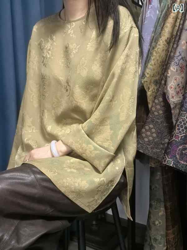 レディース　シャツ　レース Yudanjia シルク ラウンドネック 長袖 トップ 31 ジャスミンの 香り