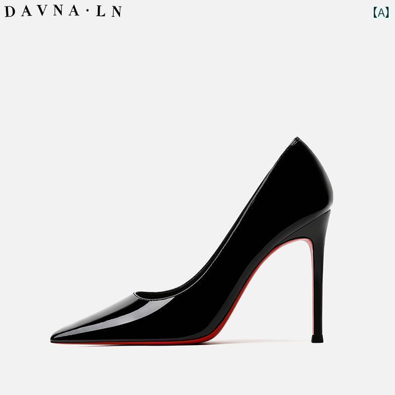 レディース　ヒール　シューズ DAVNA ` LN ブラック ハイヒール レディース パテントレザー 2024 革 シューズ セクシー スティレット 尖った 靴