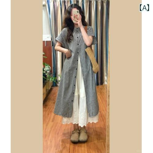シャツ ドレス レディース 大きい サイズの 女性の 夏の フランスの 高級 グリーンの ツーピース スカート 太い mm 肉を カバー し、 薄く 見える 重ね 着 シャツ ドレス