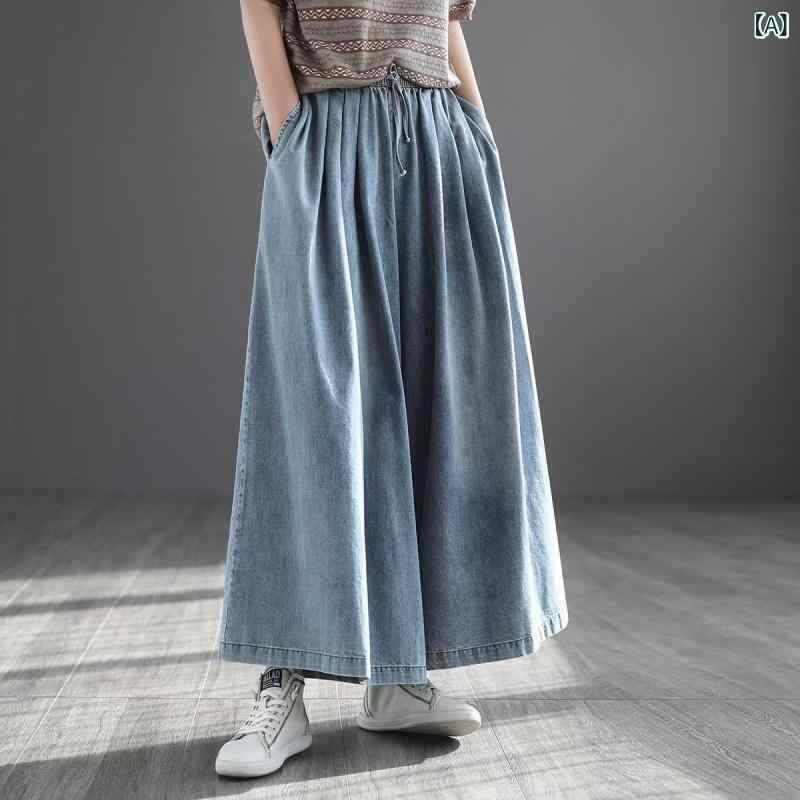 ジーンズズボン下 亭主もち用 レトロ ワイドレッグ 春 綿原料品 ワッシュド工業 伸縮酉の方角 ドローストリング ゆったり か細い見せかけ 大きめ大きさ 心地よい 普段使い走り ボトムス デニム トップス 合わせ コーデ
