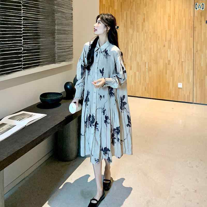 シャツ ドレス レディース 新しい 中国 風の 民族 風 水墨 画の 長袖 ワンピース 女性 春秋 2025 新しい 妊婦 ゆったり 怠 惰な シャツ ワンピース