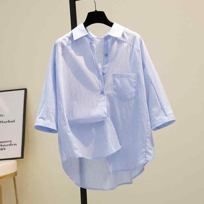 シャツ レディース トップス 長袖 七分袖 襟付き ストライプ柄 綿100％ コットン ゆるシャツ ビッグシルエット ゆったり 大きいサイズ 体型カバー 着痩せ 細見え 通勤用 通学用 普段使い カジュアル シンプル ナチュラル 大人かわいい きれいめ ｜SEIYUショップ