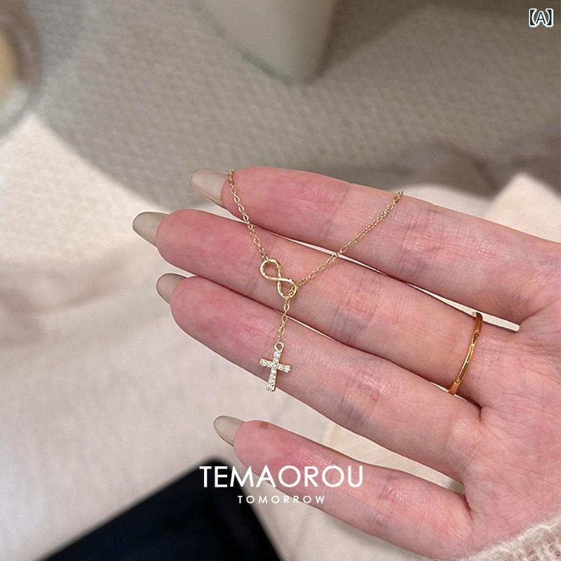 ネックレス　十字架　クロス 925 スター リング シルバー フル ラインストーン クロス ペンダント ネックレス セーター チェーン ハイエンド ラグジュアリー