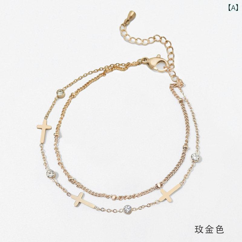 ネックレス　十字架　クロス Shi Shang Mei Di Wan Fu ファッション クロス ブレスレット マルチレイヤー 個性 チェーン チタン スチール ハンド ジュエリー