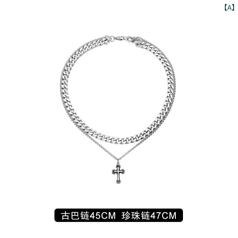 ネックレス　十字架　クロス スター リング シルバー ダブル クロス キューバ ネックレス メンズ ダーク スタイル ヒップ ホップ ペンダント レディース