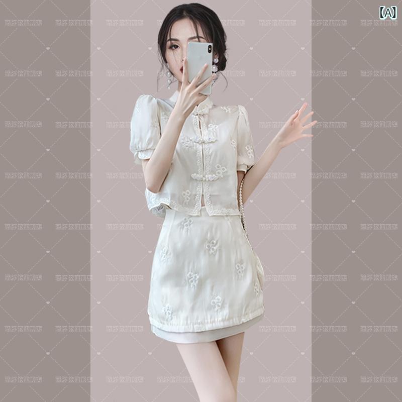 ドレス　レディース　チャイナドレス チャイナ風 民族 風 スーツ スカート 女性 夏 チャイナ ドレス 小さい 短い ツーピース 若見え