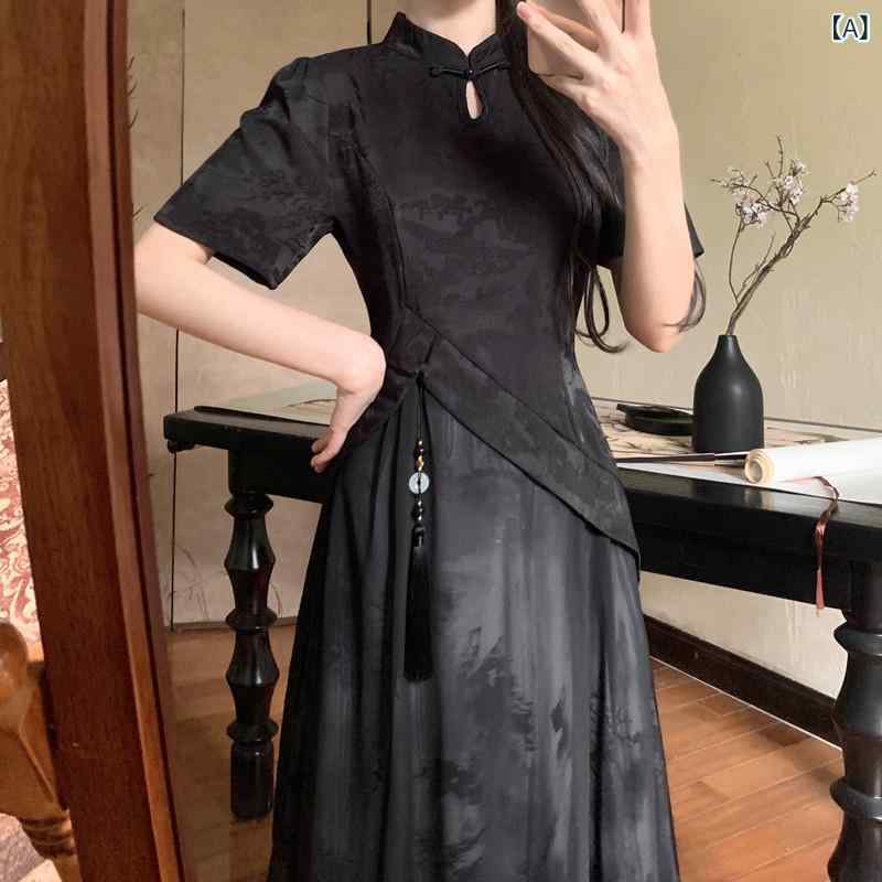 ドレス　レディース　チャイナドレス 大きめ サイズ レディース スタイル 女の子 チャイナ ドレス 夏の チャイナ風 ハイエンド 水墨 画 フェイク ツーピース