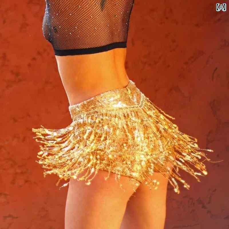 レディース　ショーツ　フィットネス ポール ダンス セクシー ジャズ ヒップ ホップ ステージ キラキラ タッセル ホット パンツ スリム スパンコール ショーツ レディース