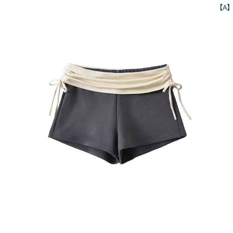 レディース　ショーツ　レギンス Mianyang Pure Desire バレエ スタイル ヨガ 巾着 ショーツ カジュアル 裾 上げ ウエスト ネクタイ スポーツフィットネス パンツ