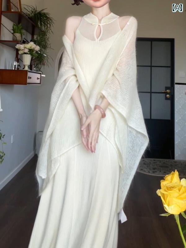 ドレス　チャイナ　レディース チャイナ風 婚約 ドレス ハイエンド 軽い ハイエンドの チャイナ ニット ホルターネック ツーピース スーツ｜SEIYUショップ