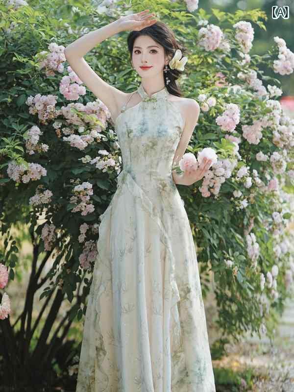 ドレス　チャイナ　レディース 中国 江南 クールな 感じの 美しい 緑の 毎日の チャイナ ドレス フェアリーの 衣装 スーツ 夏