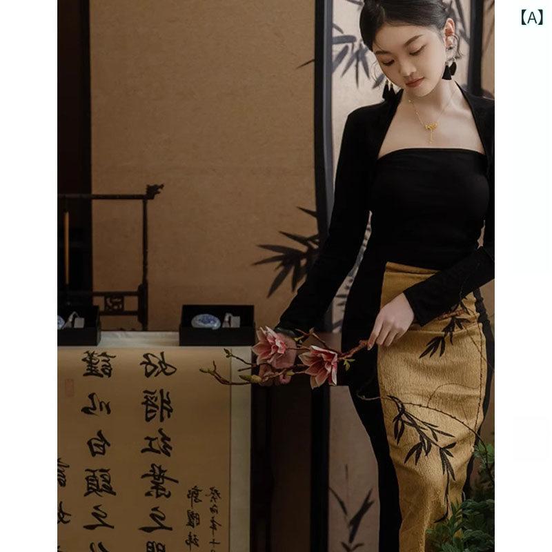 ドレス　チャイナ　レディース チャイナ風 カーディガン チューブ トップ ドレス 婚約 チャイナ 女性 服 春の 完全な セット
