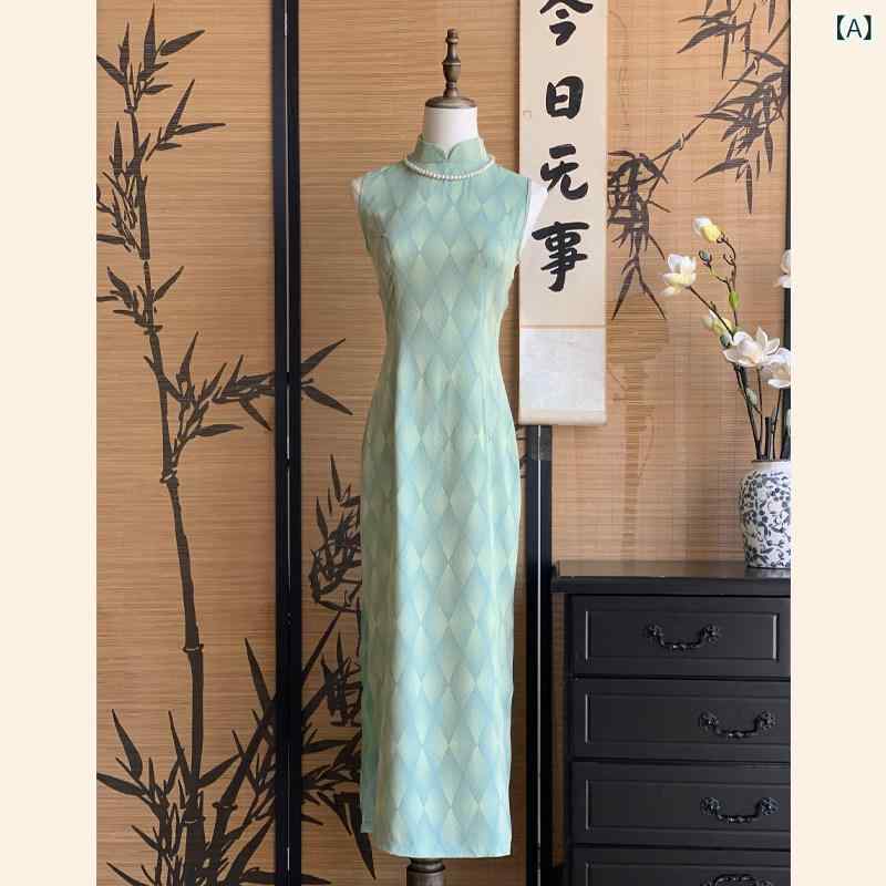 ドレス　チャイナ　レディース 【 方 宇】 新型 チャイナ風 チャイナ ドレス 日常 袖なし スリムフィット 高級 中華 風 ロング