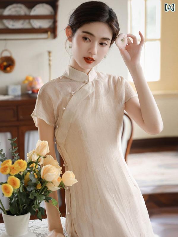 ドレス　チャイナ　レディース 夏用の 女性用 チャイナ ドレス スーツ 小さめ サイズ 涼 感 禅茶 芸術 漢服 チャイナ風