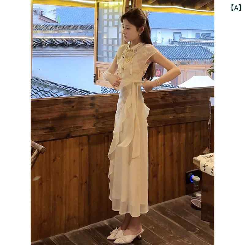 ドレス　チャイナ　レディース チャイナ風 民族 風 禅 婦人服 夏 高級 チャイナ ドレス ファッション ツーピース スーツ