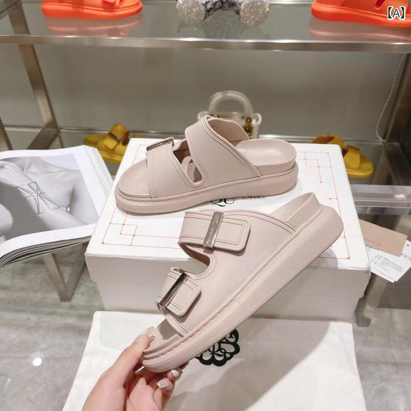 レディース　サンダル　スリッパ JSLBV 25 厚底 スリッパ オープントゥで な サンダル フラットソール 女性用 ビーチ カジュアル シューズ