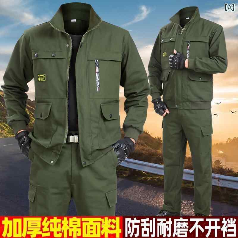 作業服　メンズ　ワークウェア 綿 耐摩耗 作業着 スーツ 男性 労働 保護 服 秋冬 厚手 溶接 熱傷 防止 建設 現場