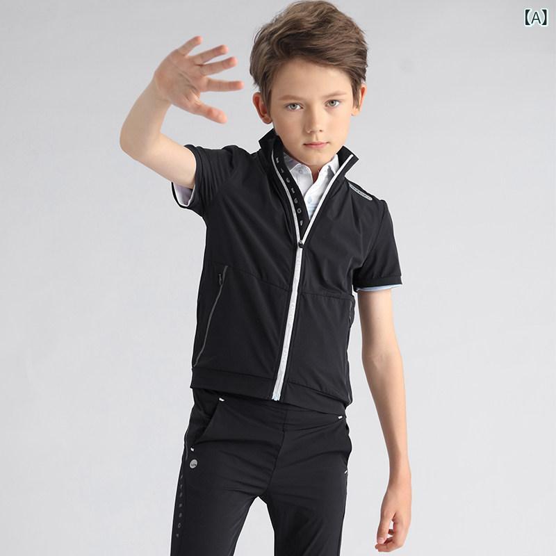 ゴルフ　ウェア　子供 eg ゴルフ 服 男の子 秋 スーツ 子供 半袖 薄手 パンツ 速乾