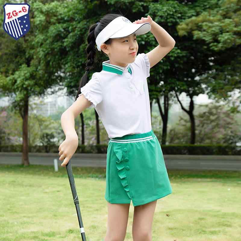 ゴルフ ウェア スポーツ 夏 ZG 6 子供 ゴルフ 服 スーツ 半袖 Tシャツ グリーン ショート パンツ スカート