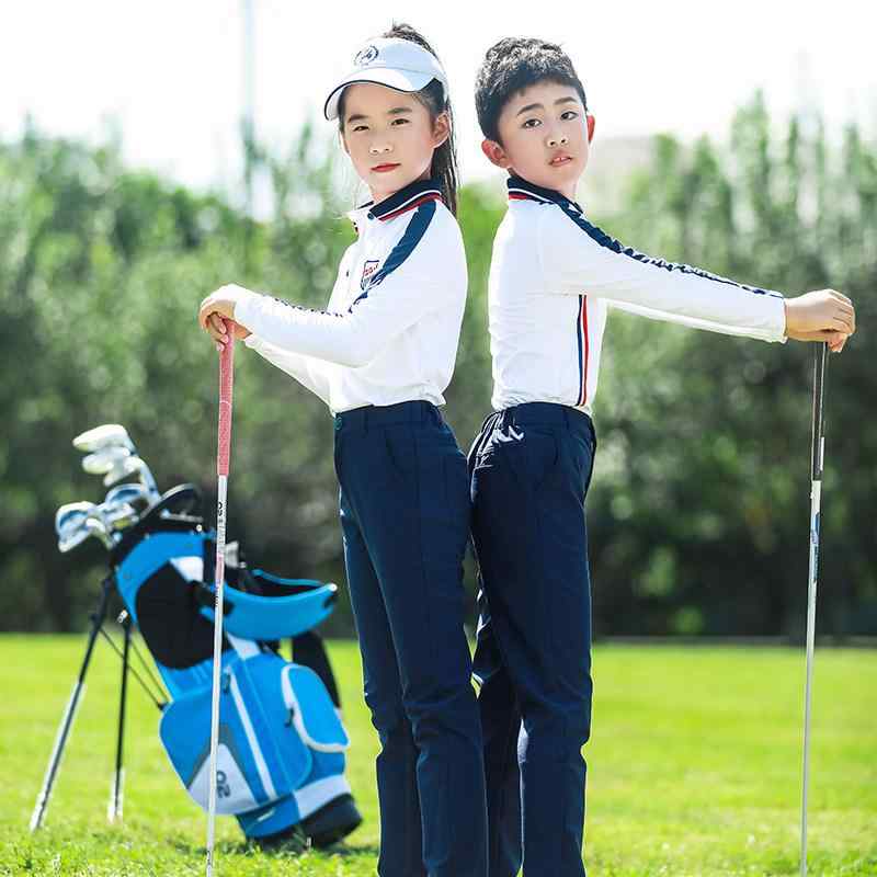 ゴルフ　ウェア　スポーツ ZG 6 ゴルフ 服 子供服 子供 スポーツ スーツ 長袖高 弾性 Tシャツ トップ ロイヤル ブルー パンツ
