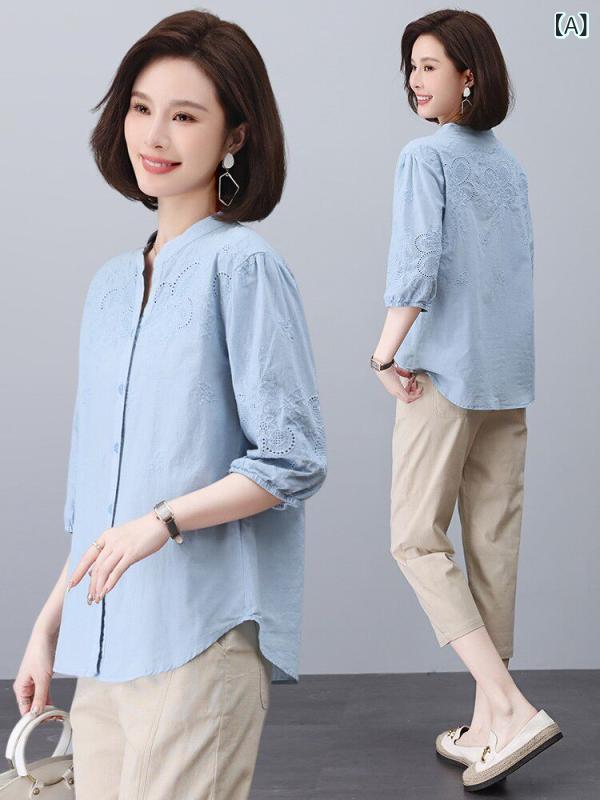 セットアップ　レディース　カラー ロモン 中年 母 夏 スーツ 2025 新型 婦人服 綿 シャツ おしゃれ ツーピース