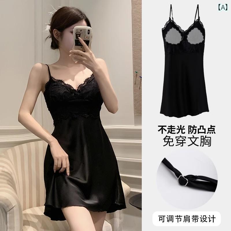 レース　キャミソール　トップス 夏用 女性用 パッド入り パジャマ サスペンダー 付き 魅惑的 冷感 ナイトドレス 2025年 デザイア 高級 ホームウェア