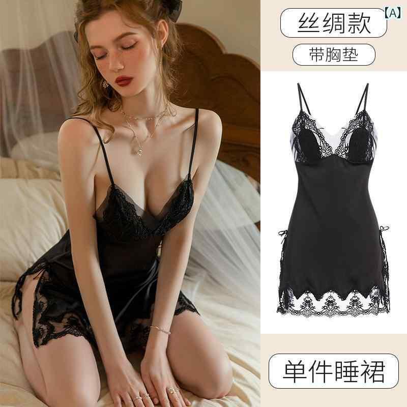 レース　キャミソール　トップス 女性用 胸 パッド 付き 魅惑的 パジャマ な スタイル 冷感 春秋 レース 夏の 2024 サスペンダー ナイトガウン