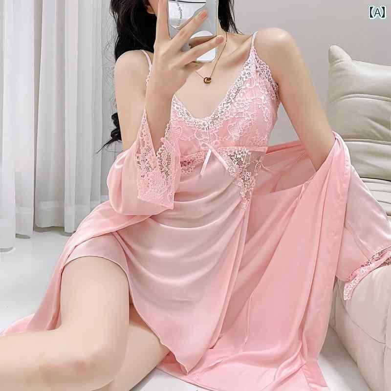 インナー　レース　キャミソール 2025 春夏 セクシー パジャマ レディース 薄手 デザイア サスペンダー ナイト ドレス ナイトガウン 2点 セット 胸 パッド レース 付き