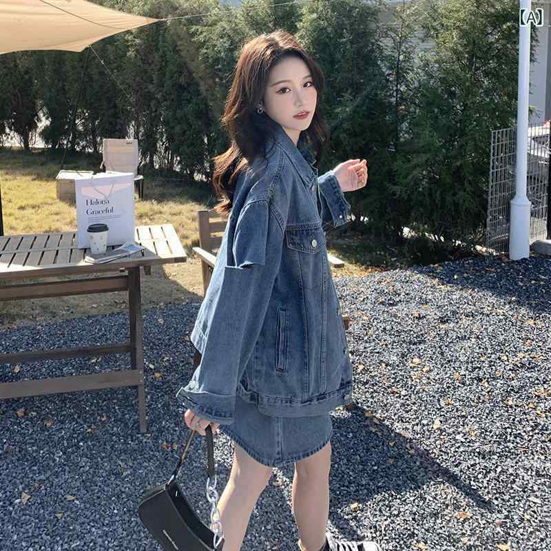 レディース　カジュアル　ウェア ソルト ブルー デニムジャケットと ショート スカート スーツ 女性 2025 春秋 韓国 スリム ハイエンド ツーピース