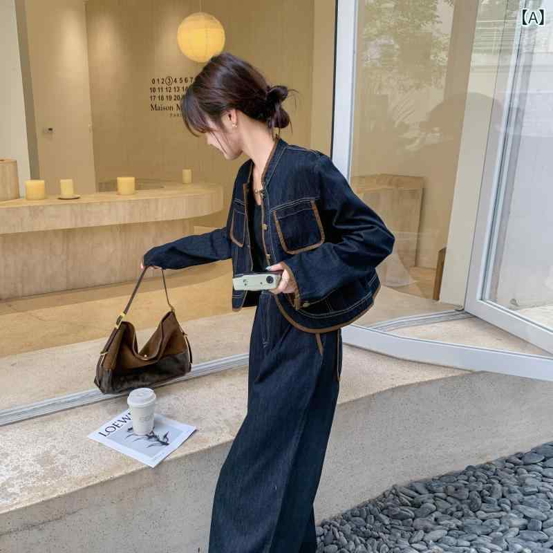 レディース　カジュアル　ウェア 甘くて 年齢を 感じさせにくい ブルーデニム トップ スーツ 2025 春秋 クールで スリム 韓国 ツーピース