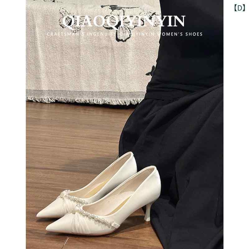 女性用 ハイヒール サンダル 喬 Qiyinyin ハイヒール レディース スティレット ヒール フレンチスタイル 美しい ウェディングシューズ ブライダル シューズ 気質 セレブ サイド ホロー ポインテッドトゥ シングル シューズ