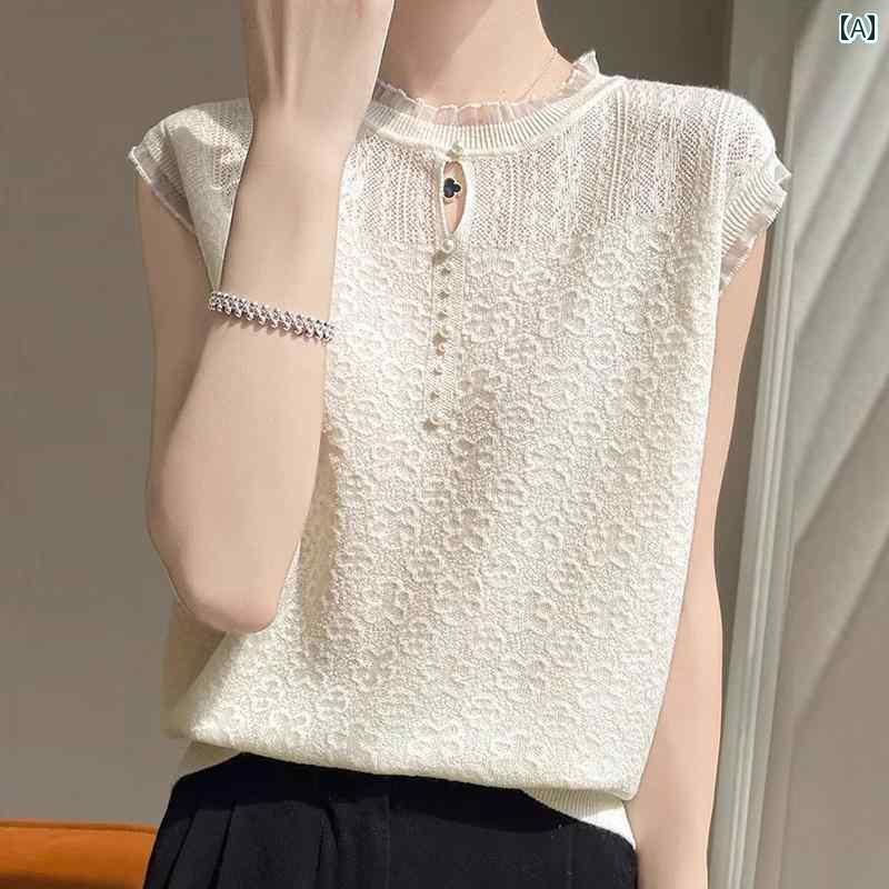 レディース　インナー　サスペンダー 2025 夏 大きいサイズ ゆったり 冷感 半袖 レディース ニット ノースリーブ Tシャツ トップス マルベリー シルク レース ベスト