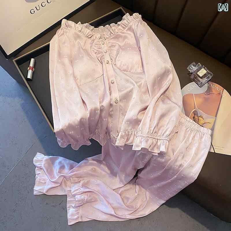 レディース　ツーピース　シルク プリンセス シルクパジャマ レディース 春秋 長袖 100 桑 絹 ホーム 服 スーツ 夏 薄手 ストラップ 胸 パッド